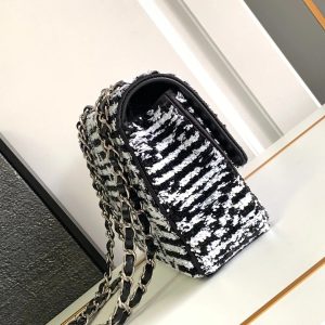 CC 25S FLAP BAG 25 CM IN WHITE MIX BLACK SEQUINS