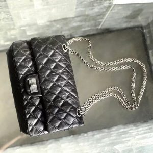 CC 2026 Classic 2.55 Flap Bag Black Aged Lambskin Silver Hardware