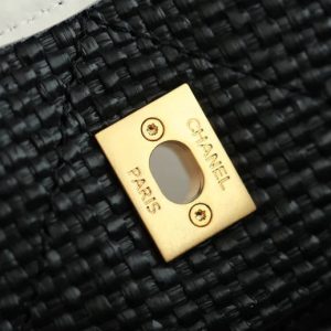 Chanel 2026 Maxi Hobo Bag 28cm Black Straw Leather 351070