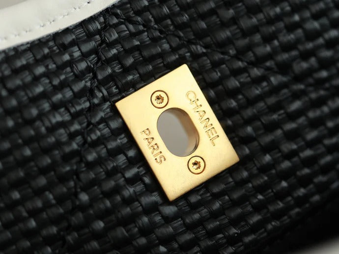 Chanel 2026 Maxi Hobo Bag 28cm Black Straw Leather 351070