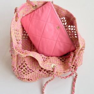 CC 2025 Beach Tote 52 Pink Raffia