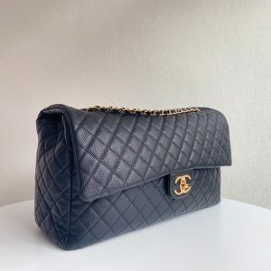 FLAP BAG 46CM GOLD HARDWARE BLACK CALFSKIN