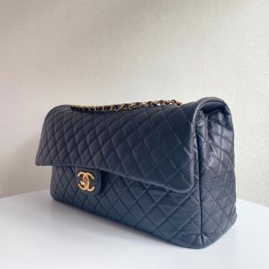 FLAP BAG 46CM GOLD HARDWARE BLACK CALFSKIN