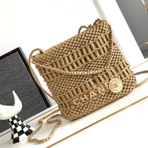 wsxc1710254727502_0 CC Mini 22 Bag 23cm Gold Woven Cowhide Bag