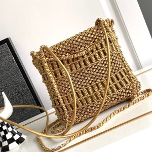 wsxc1710254727503_2 CC Mini 22 Bag 23cm Gold Woven Cowhide Bag