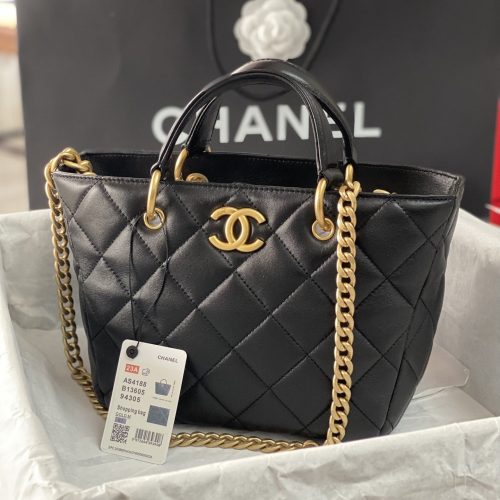 wsxc1710257142084_0 CC 2Way Chain Shoulder Tote Bag Black Leather