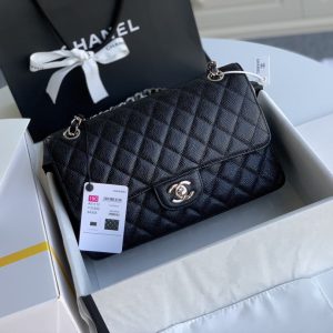 wsxc1710784559292_0 MEDIUM FLAP BAG 25CM BLACK CAVIAR SILVER HARDWARE