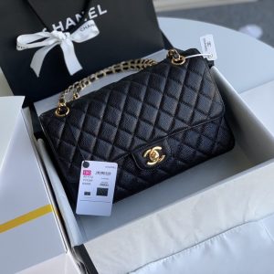 wsxc1710784578727_0 MEDIUM FLAP BAG 25CM BLACK CAVIAR GOLD HARDWARE