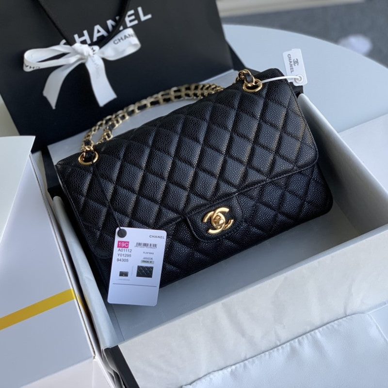 wsxc1710784578727_0 MEDIUM FLAP BAG 25CM BLACK CAVIAR GOLD HARDWARE