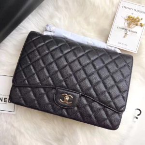 FLAP BAG 33CM BLACK CAVIAR SILVER HARDWARE