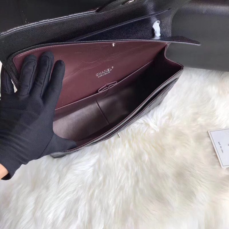 FLAP BAG 33CM BLACK CAVIAR SILVER HARDWARE