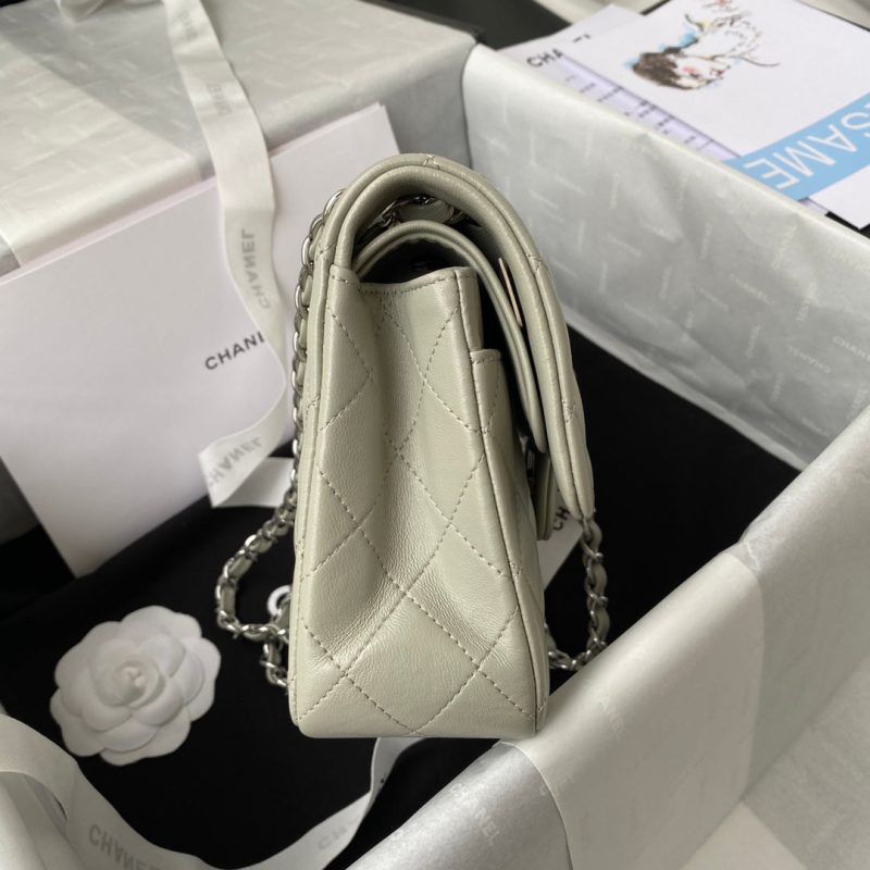 wsxc1710785011023_4 Medium Classic Flap Bag 23cm Light Grey Lambskin Silver Hardware