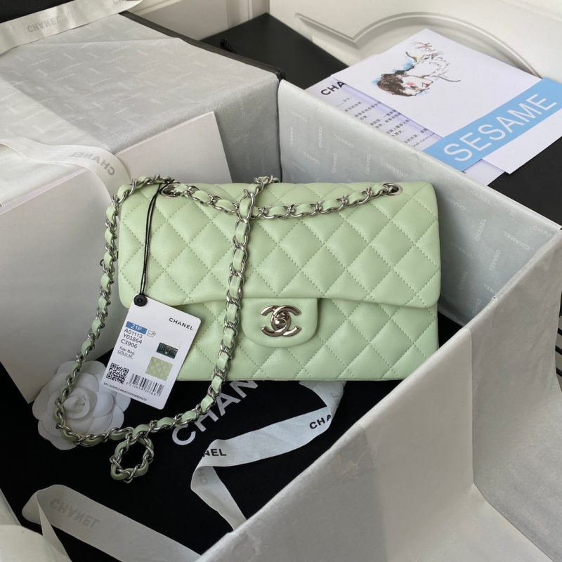 wsxc1710785232230_0 Medium Classic Flap Bag 23cm Light Green Lambskin Silver Hardware