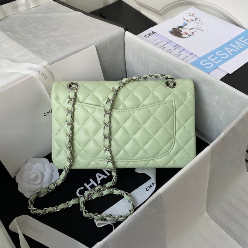 wsxc1710785232230_1 Medium Classic Flap Bag 23cm Light Green Lambskin Silver Hardware