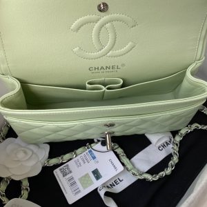 wsxc1710785232230_6 Medium Classic Flap Bag 23cm Light Green Lambskin Silver Hardware