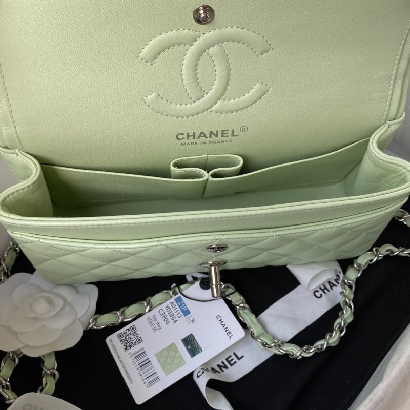 wsxc1710785232230_6 Medium Classic Flap Bag 23cm Light Green Lambskin Silver Hardware