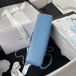 Medium Classic Flap Bag 23cm Blue Lambskin Silver Hardware