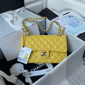 wsxc1710786483102_0 Medium Classic Flap Bag 23cm Yellow Caviar Silver Hardware