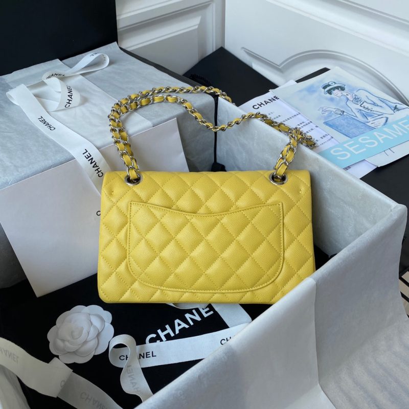 wsxc1710786483102_1 Medium Classic Flap Bag 23cm Yellow Caviar Silver Hardware