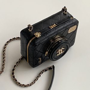 CC 2025 camera bag black lambskin gold hardware