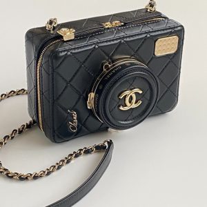 CC 2025 camera bag black lambskin gold hardware