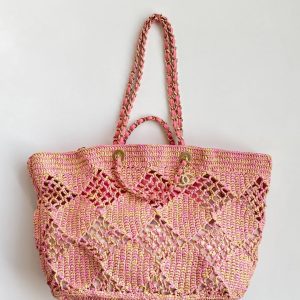 CC 2025 Beach Tote 52 Pink Raffia