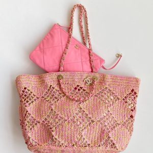 CC 2025 Beach Tote 52 Pink Raffia