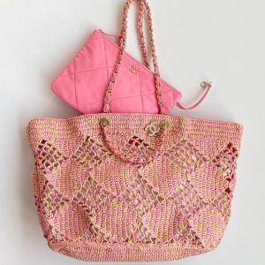 CC 2025 Beach Tote 52 Pink Raffia