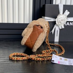 Chanel mini Flap Bag Shearling Lambskin Gold Tone Metal Beige Brown