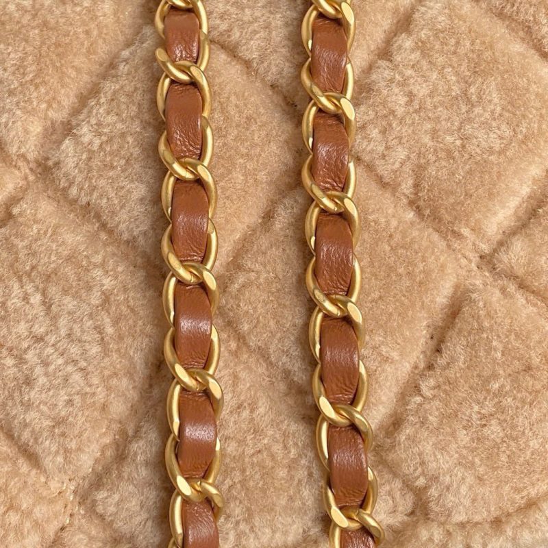 Chanel mini Flap Bag Shearling Lambskin Gold Tone Metal Beige Brown