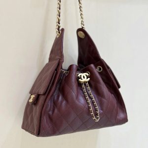 z6949162237338_01a6f1e74e759b0bba08e4f7a6b572a0 CC 25S Hobo Bag 25cm Burgundy Calfskin