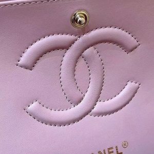 FLAP BAG 23CM PINK LAMBSKIN LIGHT GOLD HARDWARE