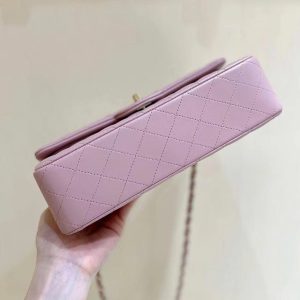 FLAP BAG 23CM PINK LAMBSKIN LIGHT GOLD HARDWARE