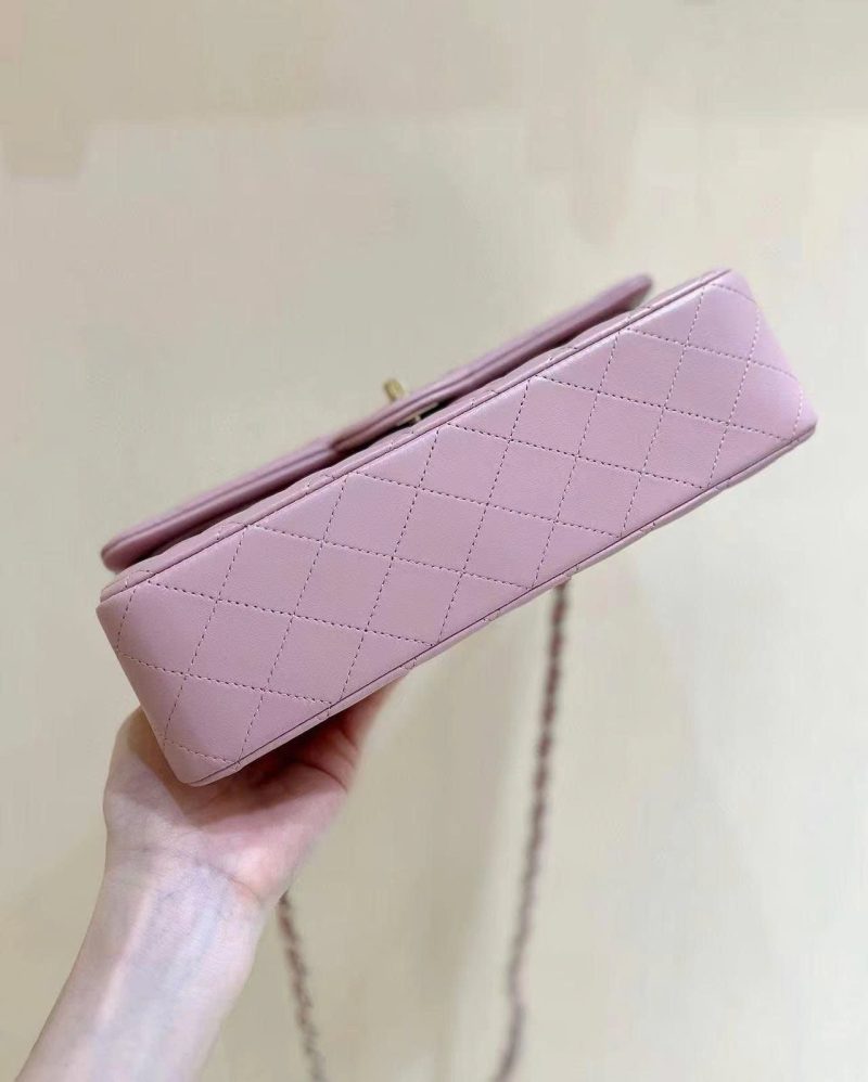 FLAP BAG 23CM PINK LAMBSKIN LIGHT GOLD HARDWARE