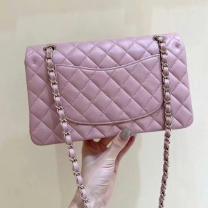FLAP BAG 23CM PINK LAMBSKIN LIGHT GOLD HARDWARE
