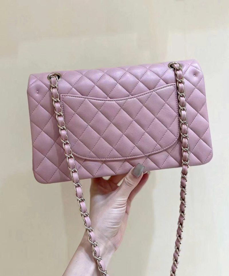 FLAP BAG 23CM PINK LAMBSKIN LIGHT GOLD HARDWARE