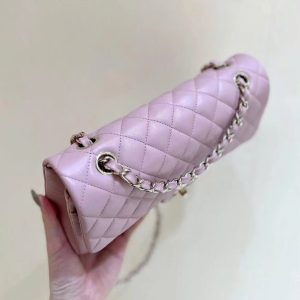 FLAP BAG 23CM PINK LAMBSKIN LIGHT GOLD HARDWARE
