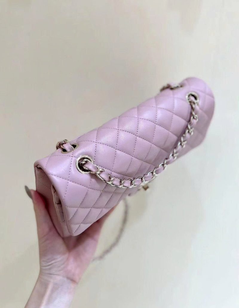 FLAP BAG 23CM PINK LAMBSKIN LIGHT GOLD HARDWARE