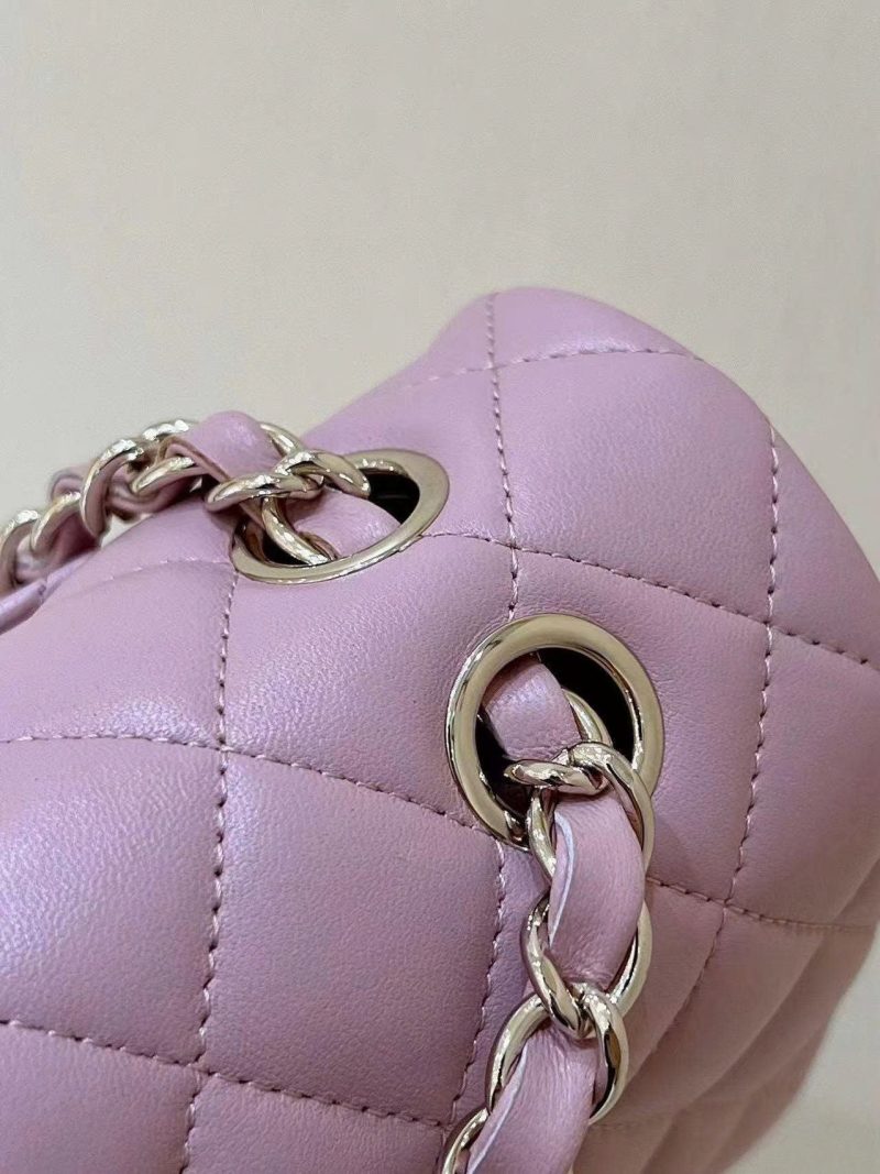 FLAP BAG 23CM PINK LAMBSKIN LIGHT GOLD HARDWARE