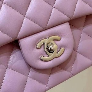 FLAP BAG 23CM PINK LAMBSKIN LIGHT GOLD HARDWARE