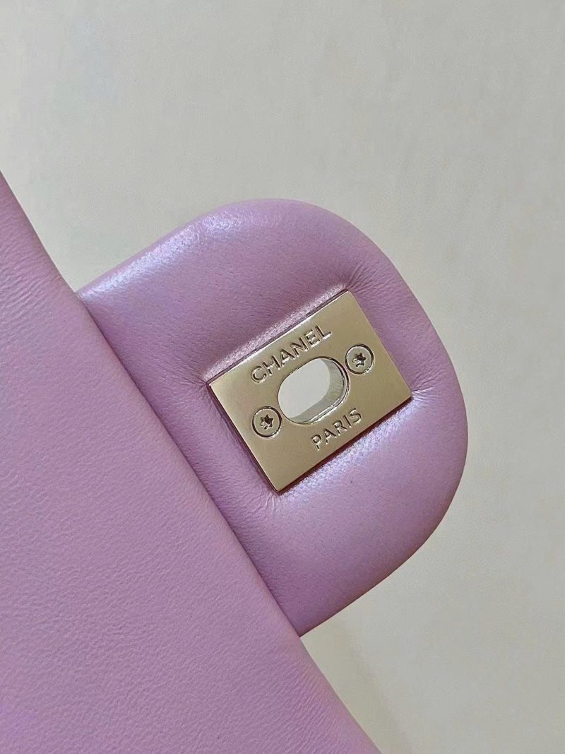 FLAP BAG 23CM PINK LAMBSKIN LIGHT GOLD HARDWARE