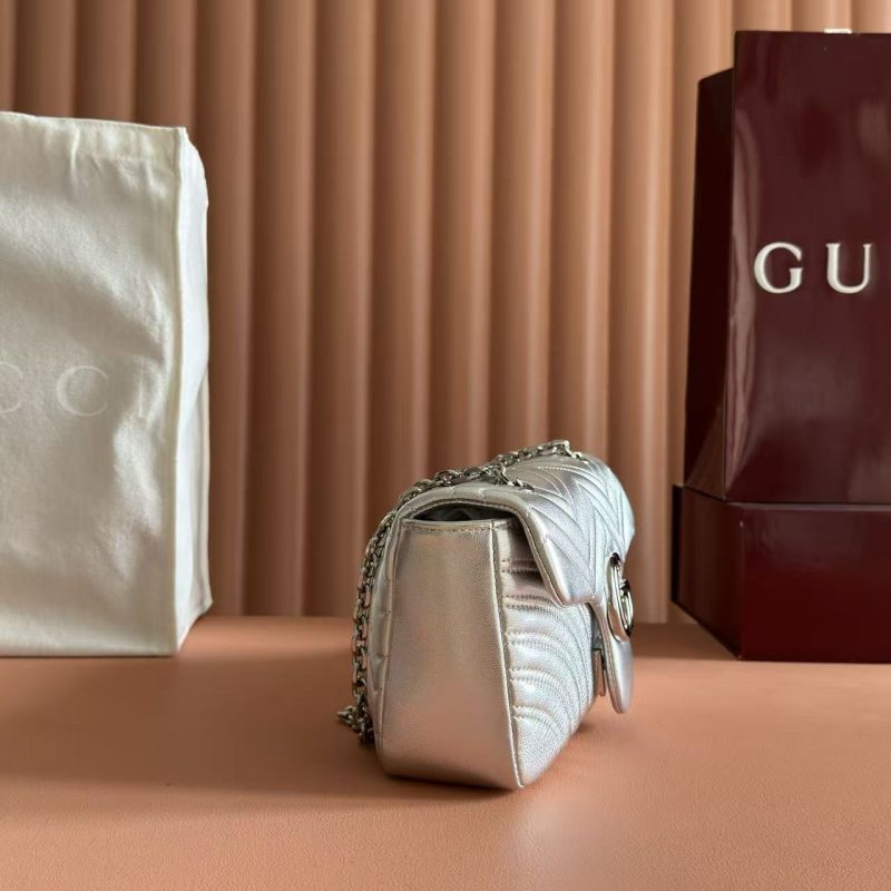 0098eab50f65f6aac4bca20cd8c1f7a3 GG Marmont Small Shoulder Bag Metallic Silver Leather