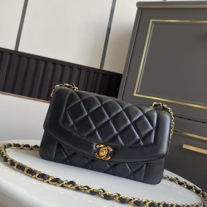 0af84088aadca94f98fcff81b81f0fd7 CC Small Diana Flap Bag Black Lambskin GHW