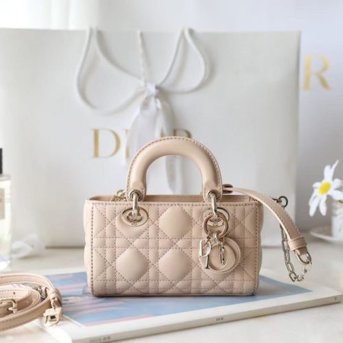 12780b380aac2876d22cae1723f33e01 Small Lady D-Joy Bag Beige Sheepskin