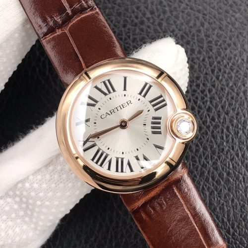 13248170107718967 BALLON BLANC DE CARTIER QUARTZ ROSE GOLD BROWN LEATHER