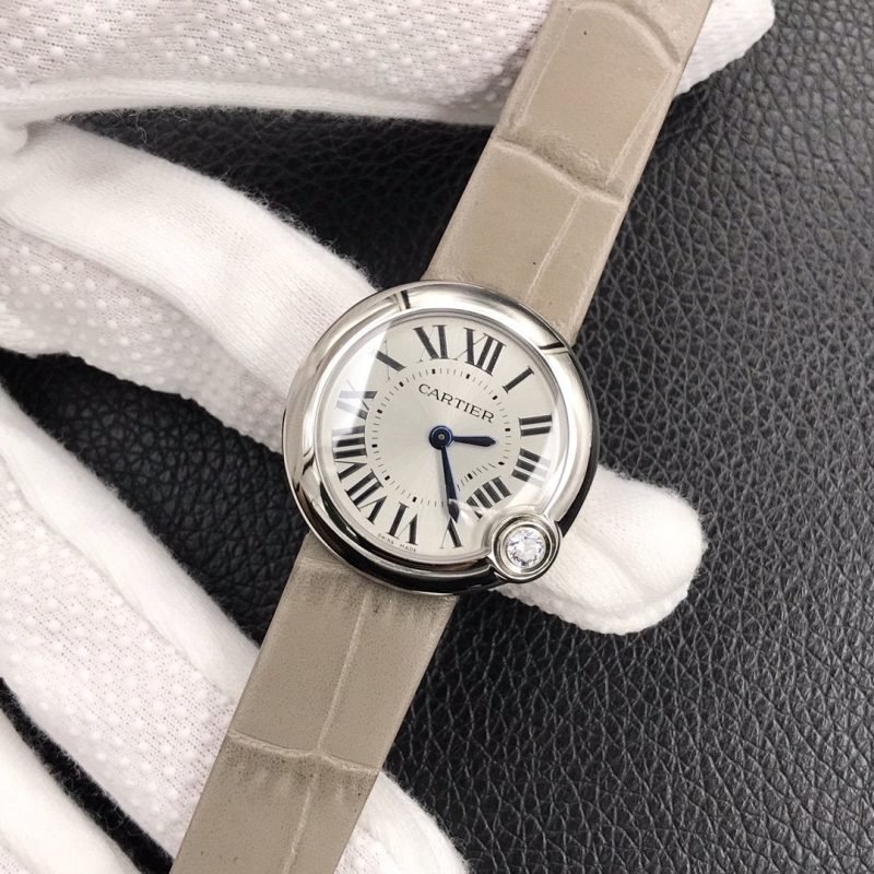 13248170775094527 BALLON BLANC DE CATIER QUARTZ STEEL CASE GREY LEATHER