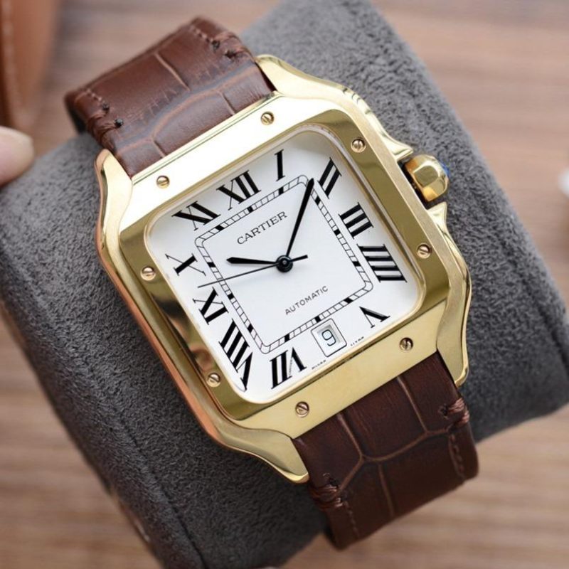 13268415004795994 SANTOS DE CARTIE 39MM GOLD CASE LEATHER STRAP