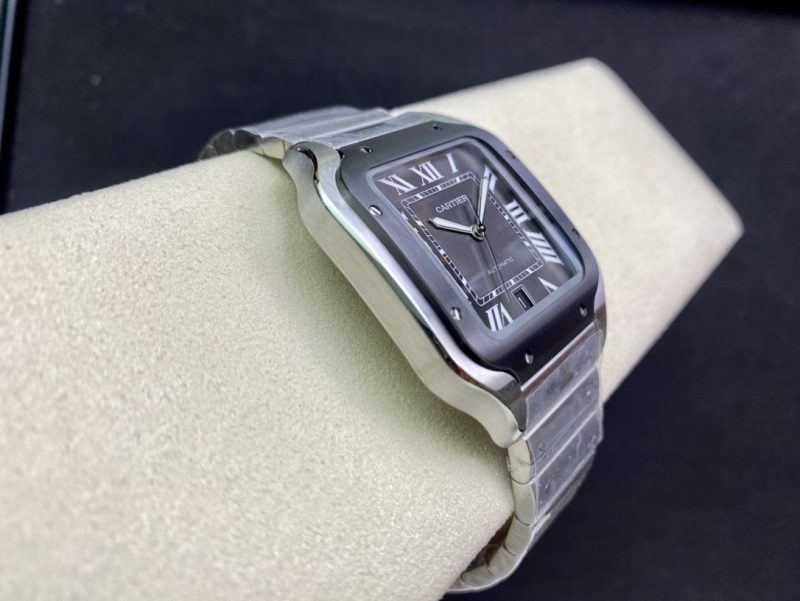 SANTOS DE CARTIE LARGE STEEL CASE BLACK BEZEL WHITE DIAL