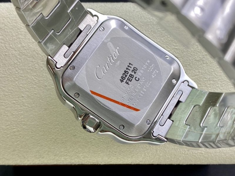 SANTOS DE CARTIE LARGE STEEL CASE BLACK BEZEL WHITE DIAL