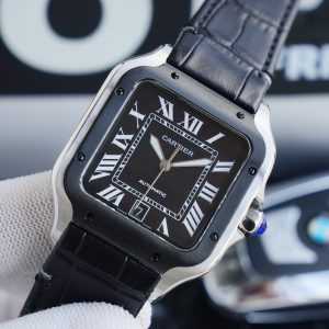 13271013245558209 SANTOS 40MM STAINLESS STEEL BLACK BEZEL LEATHER STRAP